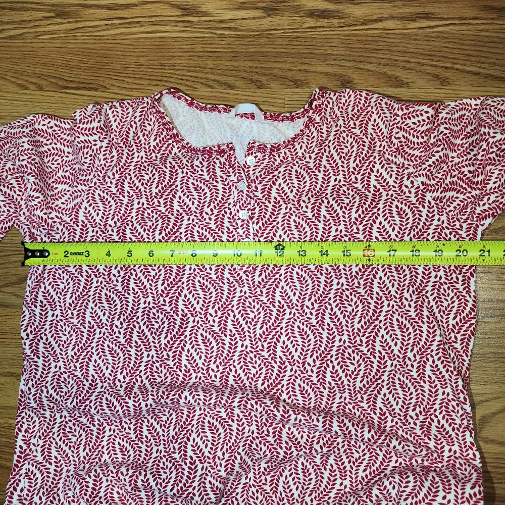 Lands End Women Pajama Dress M Red White Round Neck Pullover Long Sleeve Sleep - Picture 9 of 10